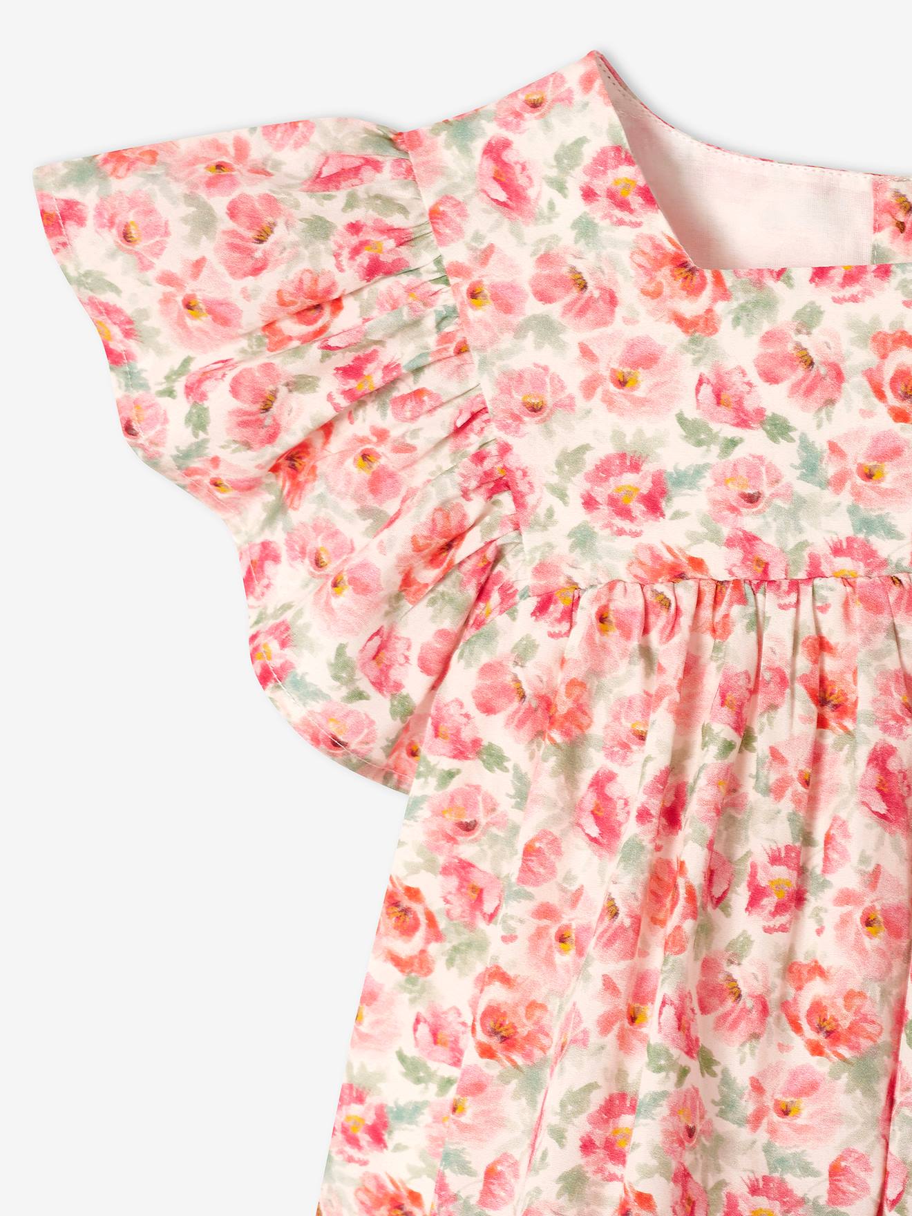 Blouse à fleurs manches volantées fille ivoire imprimé