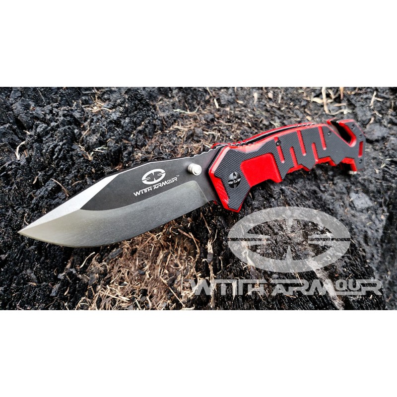 Witharmour Rescuer Schwarz \/ Rot, Notfallmesser (Rettungsmesser)