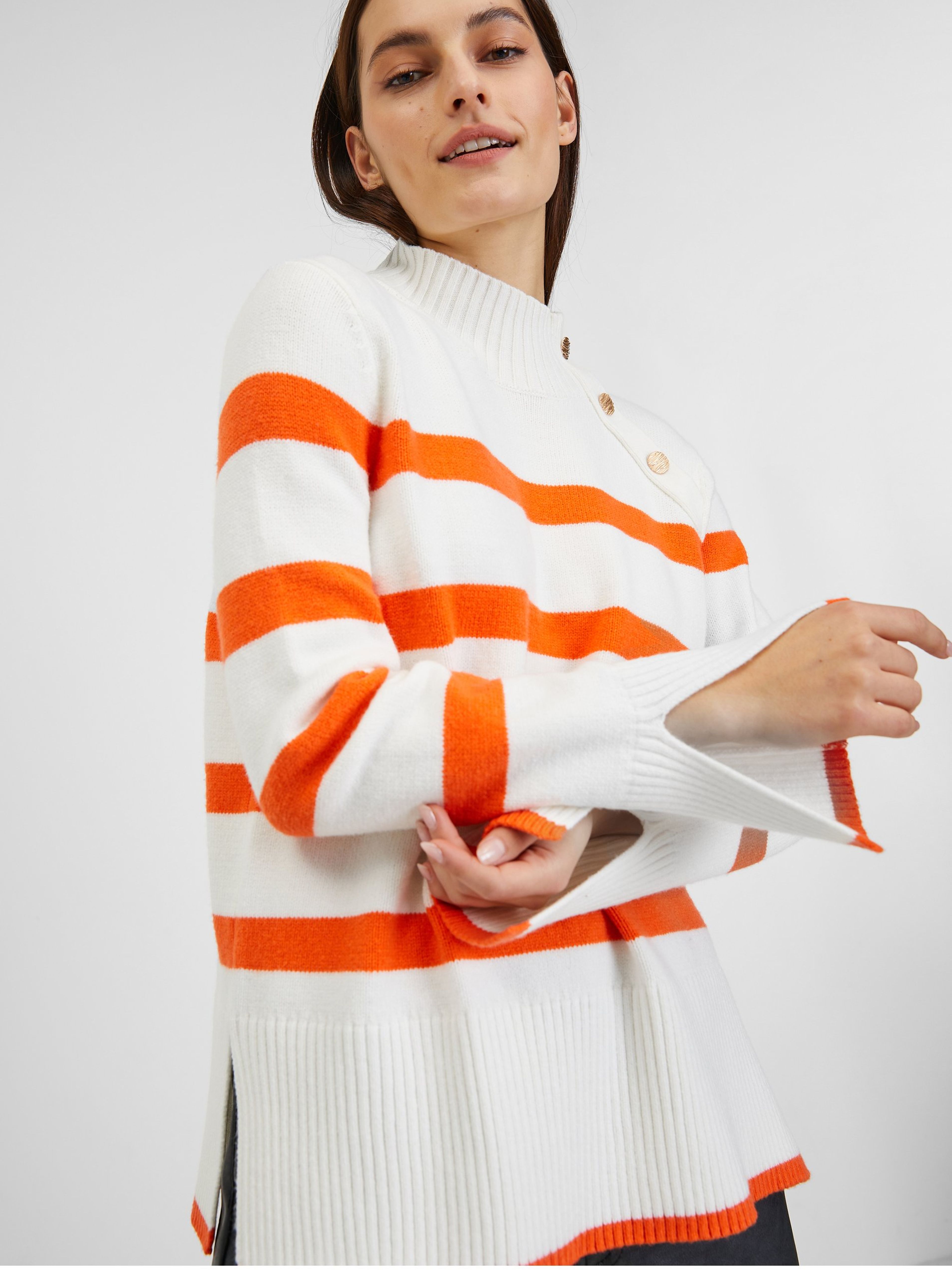 Orange-weißer gestreifter Damen Pullover ORSAY