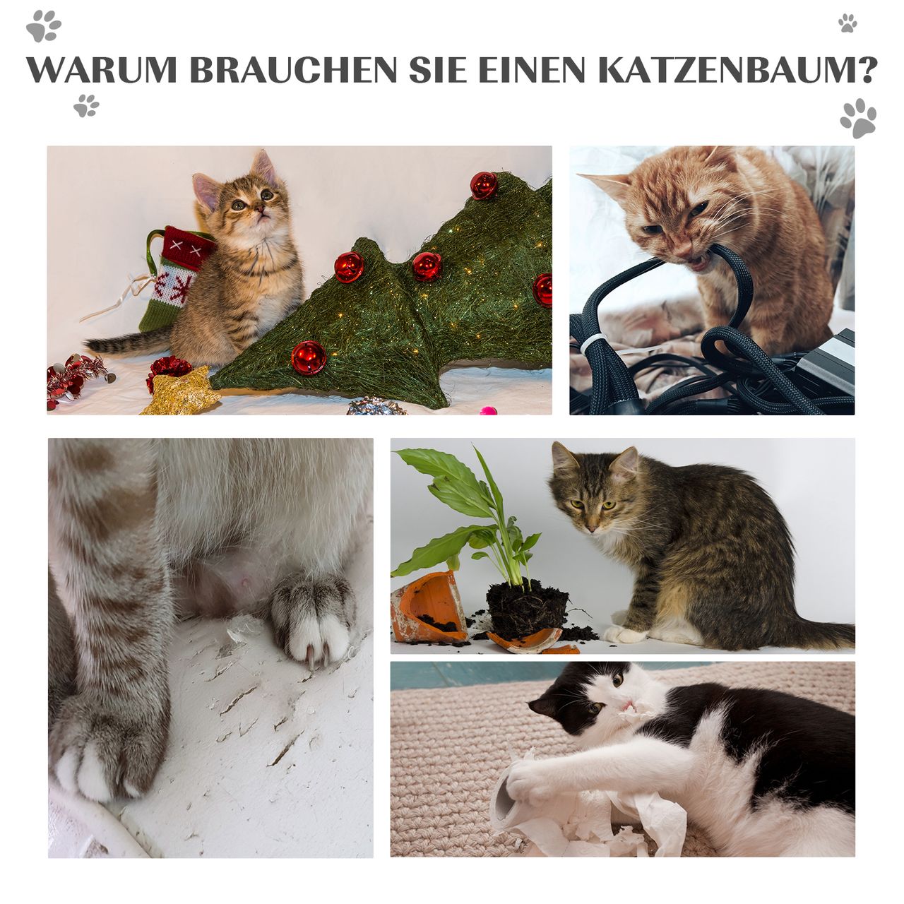 PawHut Kratzbaum Katzenbaum mit Spielbällen Sisalseil-Kratzstangen Beige