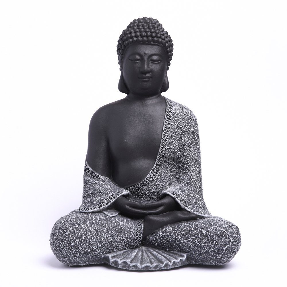 Tiefes Kunsthandwerk Buddhafigur Buddha Figur Stein sitzend - Statue für Garten und Haus, frostsicher, winterfest, Made in Germany