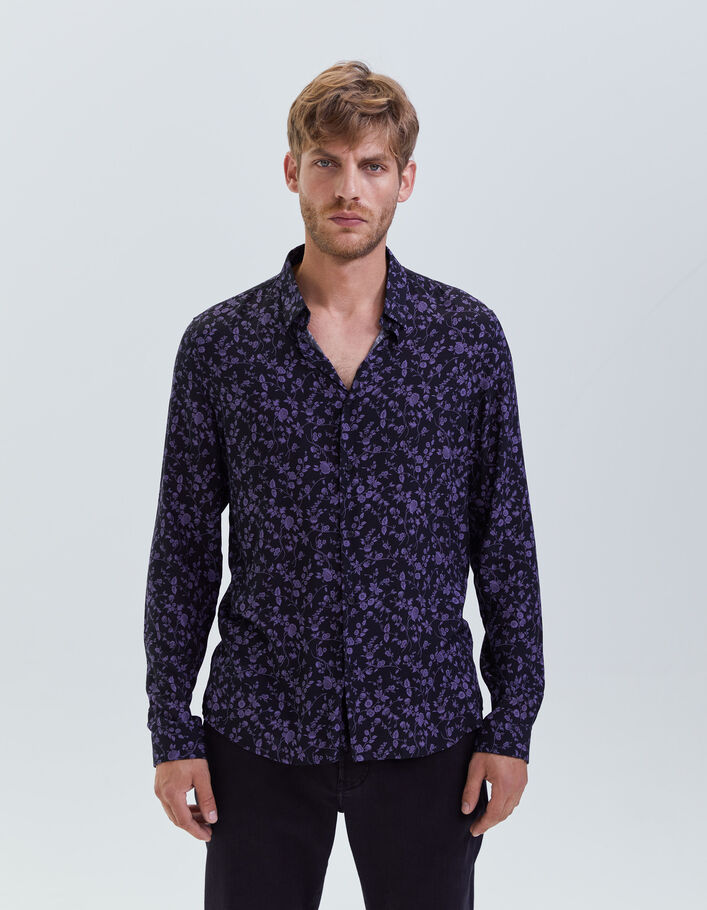 Chemise SLIM noire LENZING™ ECOVERO™ motif fleurs violines Homme