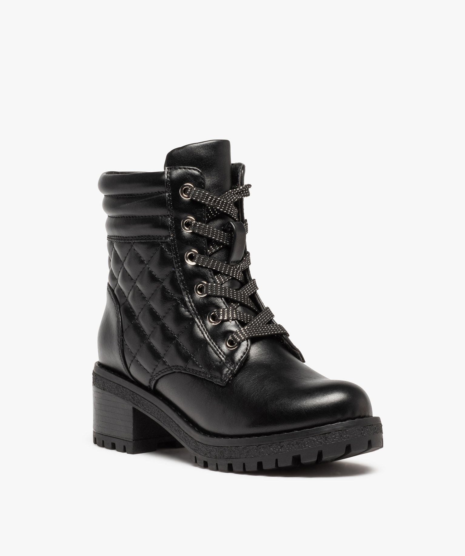Boots fille à lacets dessus matelassé uni et semelle crantée noir | GEMO