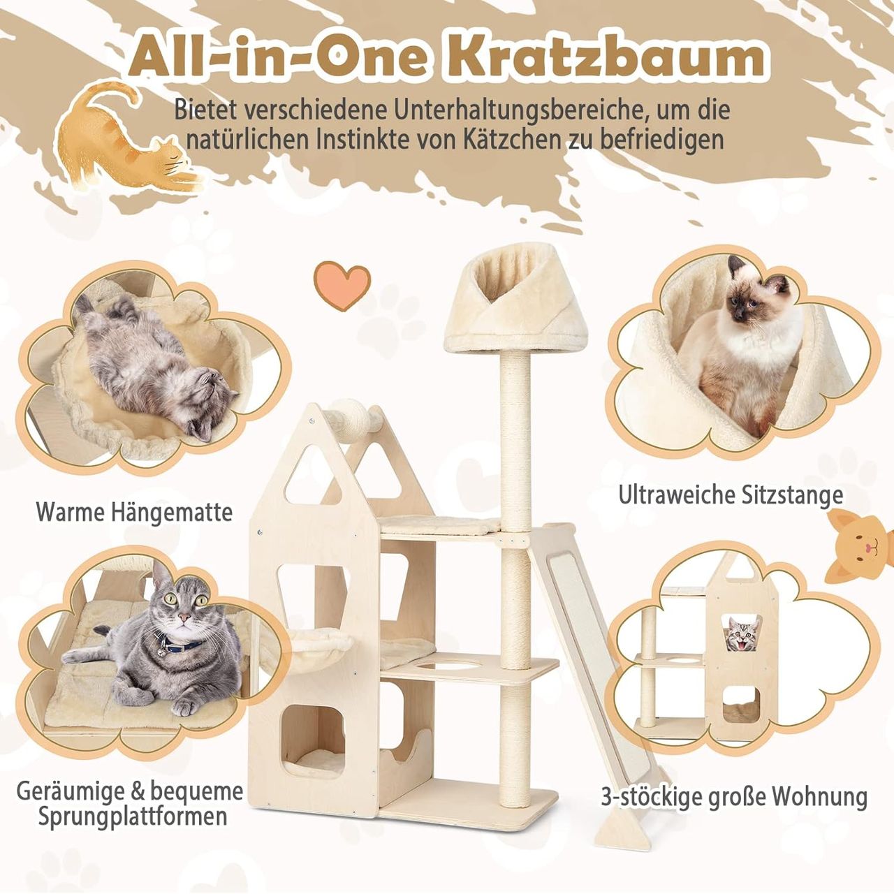 Costway Kratzbaum Holz, 155cm Katzenbaum Groß