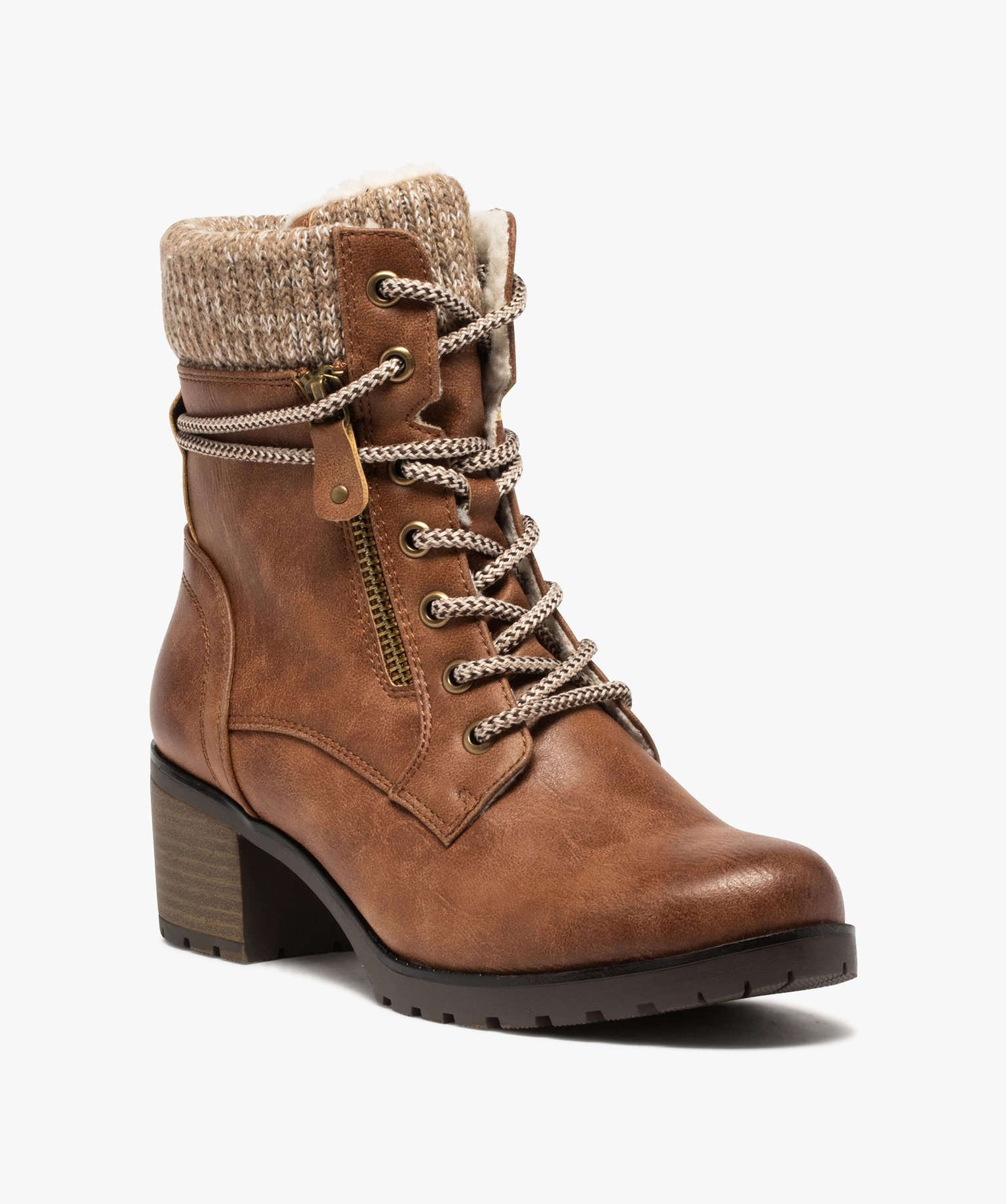 Boots femme à talon et col rembourré en maille camel | GEMO