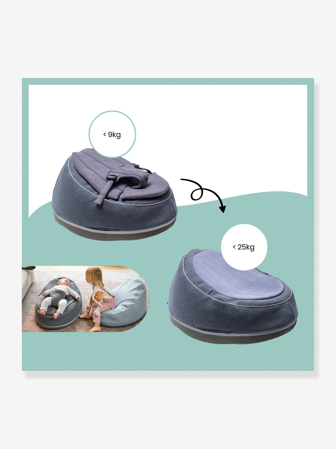 Transat et pouf Doomoo Seat’n Swing BABYMOOV avec balancelle intégrée anthracite