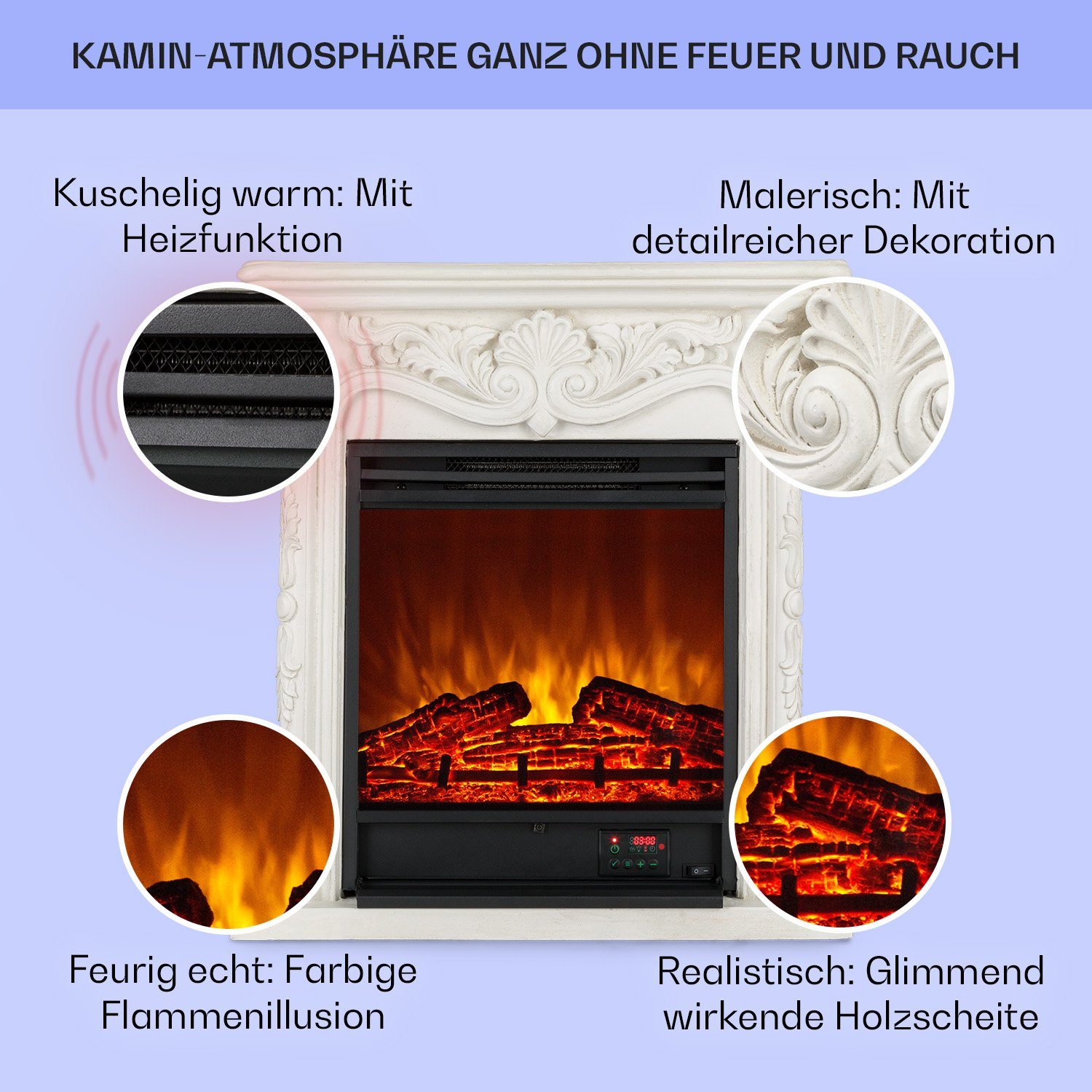 Klarstein Elektrokamin Etna Pozzolana, elektrischer Kamin mit Heizfunktion Heizlüfter elektrischer Kaminofen