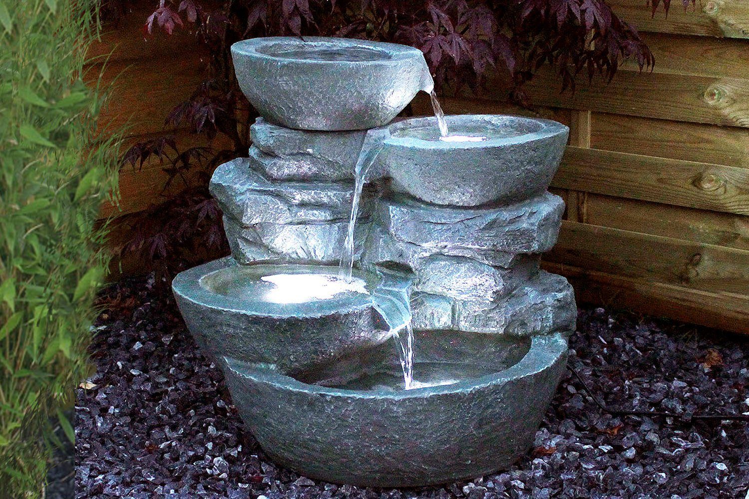 Arnusa Zimmerbrunnen großer Springbrunnen Wasserfall 50 cm Zimmerbrunnen Groß Wasserspiel, mit LED Beleuchtung Indoor und Outdoor