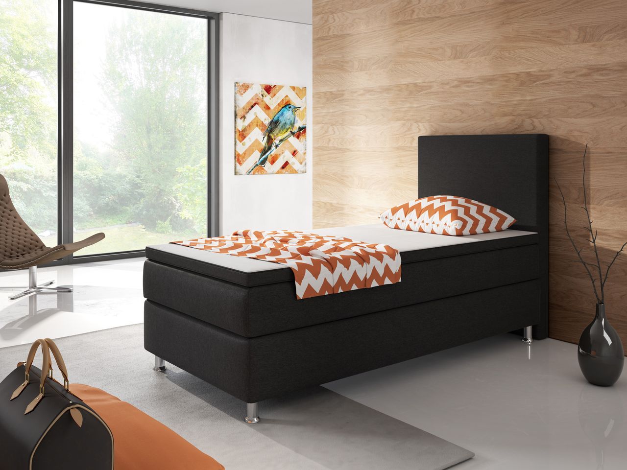 IHG Boxspringbett Berlin 90x200 cm Webstoff Schwarz