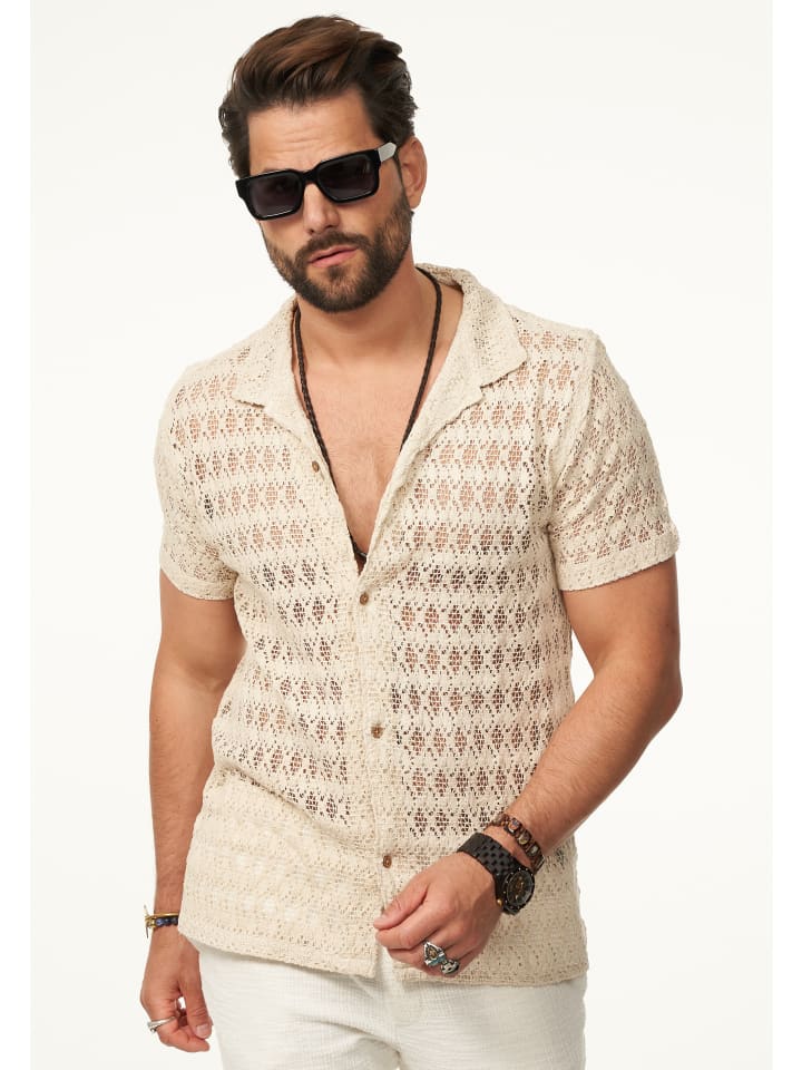 SOULSTAR Kurzarmhemd - im Vintage Summer-Look Kurzarm Strick Polo-Hemd T-Shirt in Ecru günstig kaufen
