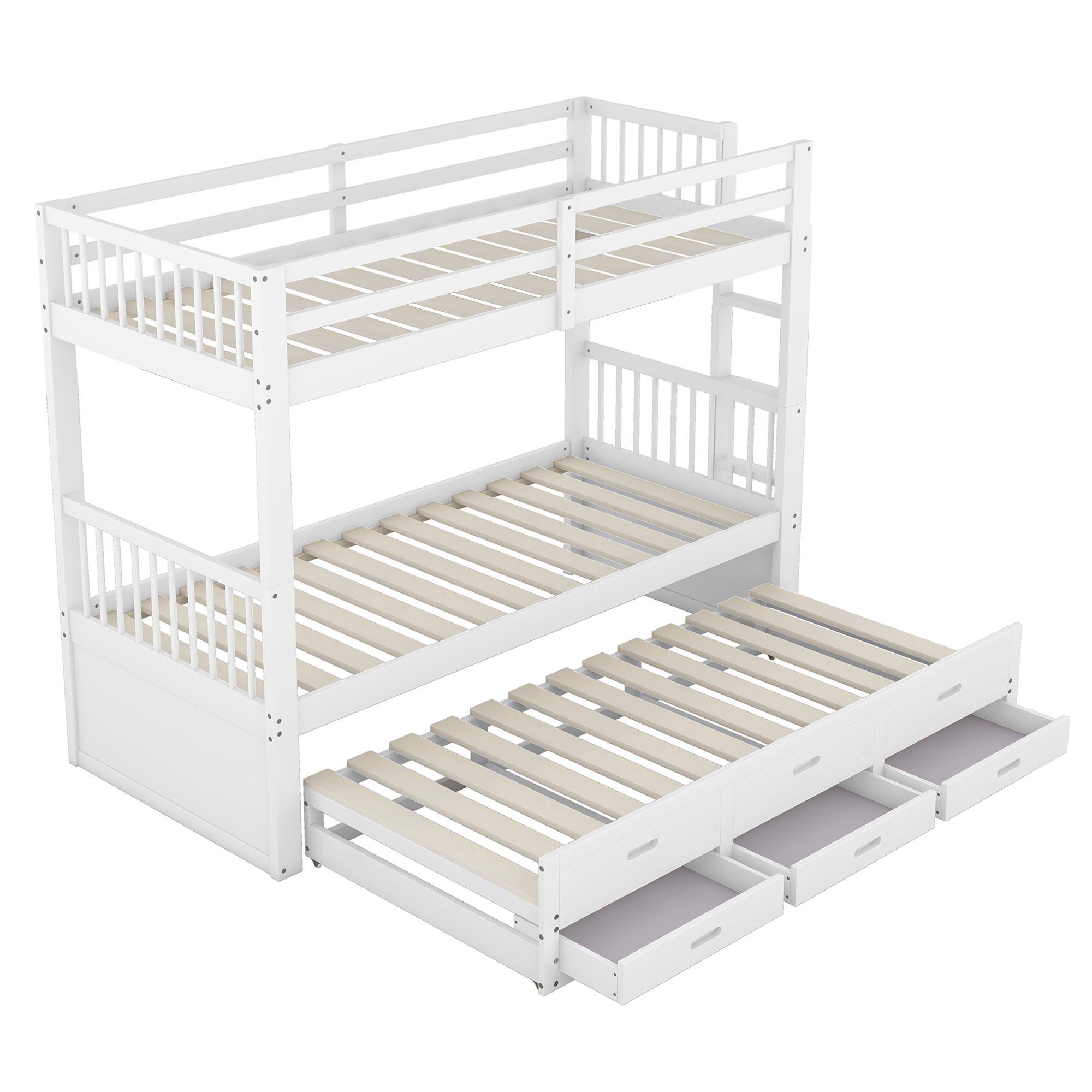 REDOM Bett Etagenbett Kinderbett Hausbet Einzelbett (Bettgestell aus Kiefer und MDF mit Leiter undausziehbarem Bett, 3 Schubladen), 90x200cm, Matratze nicht enthalten