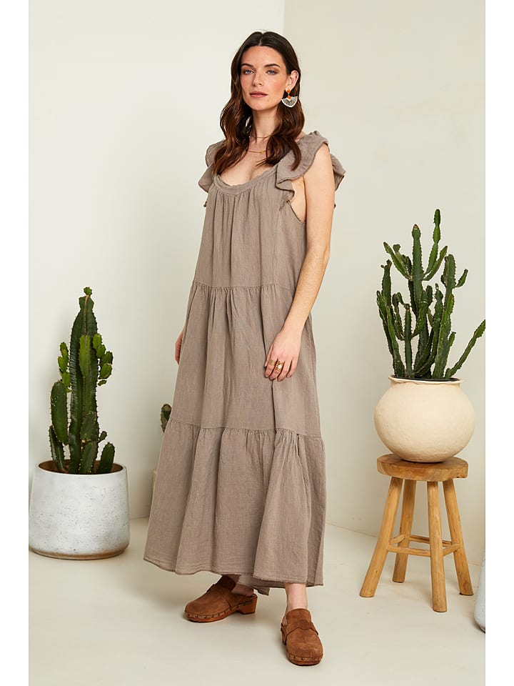 Le Monde du Lin Leinen-Kleid in Taupe günstig kaufen