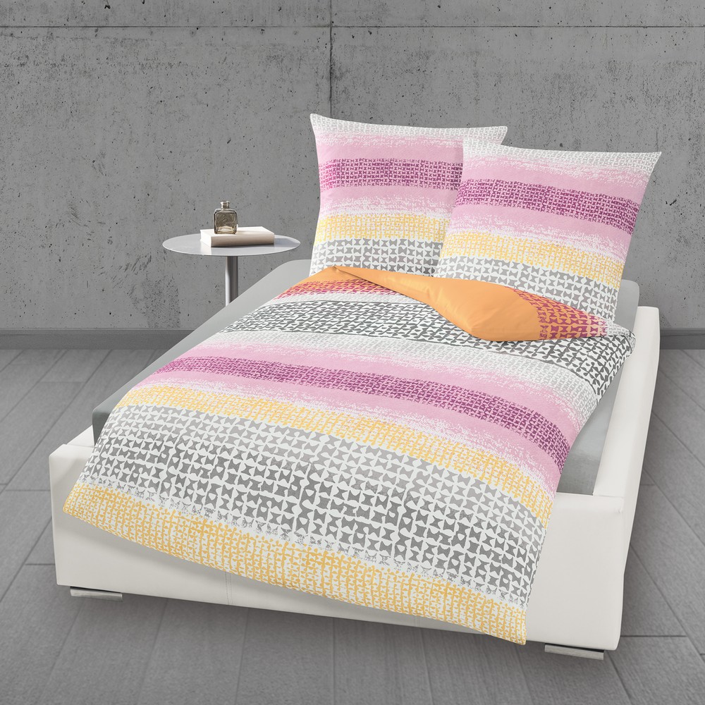 Dreamtex Mako-Satin Bettwäsche, ca. 155 x 220 cm - Grafik Peach