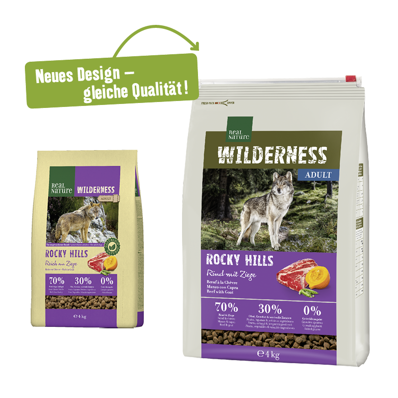REAL NATURE Hundetrockenfutter REAL NATURE WILDERNESS Rocky Hills Rind & Ziege 4 kg