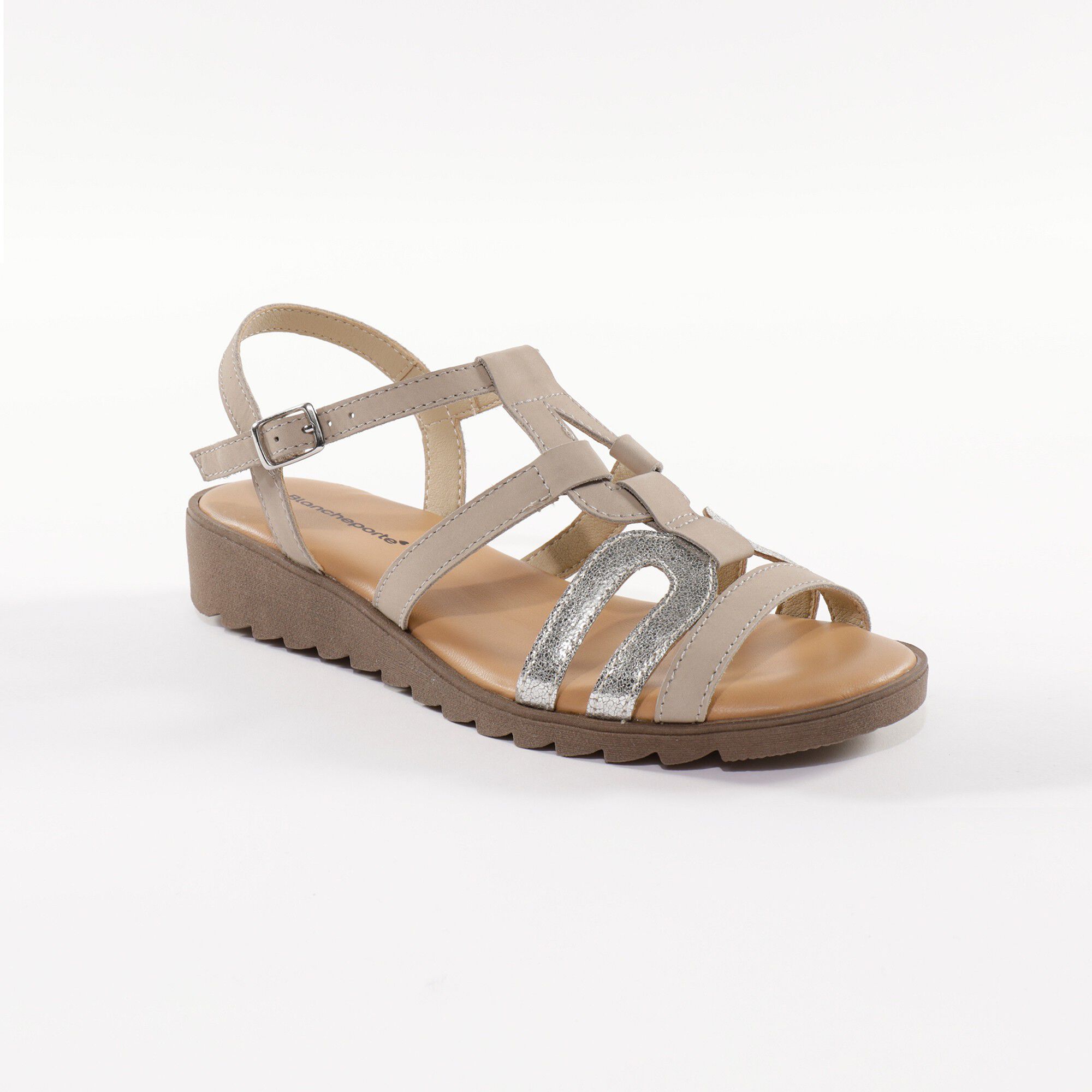Sandales compensées cuir bi-matière