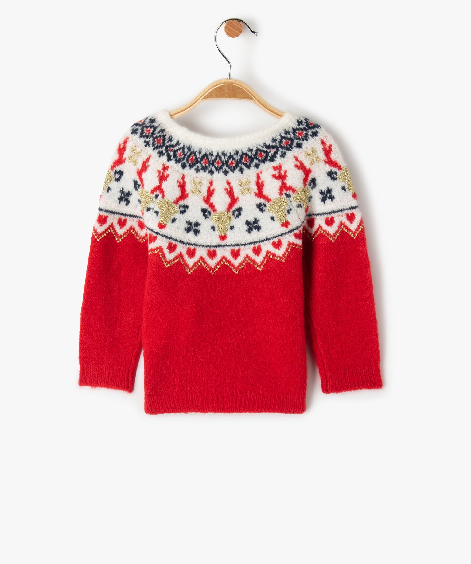 Pull de nol bébé fille à motif jacquard rouge | GEMO
