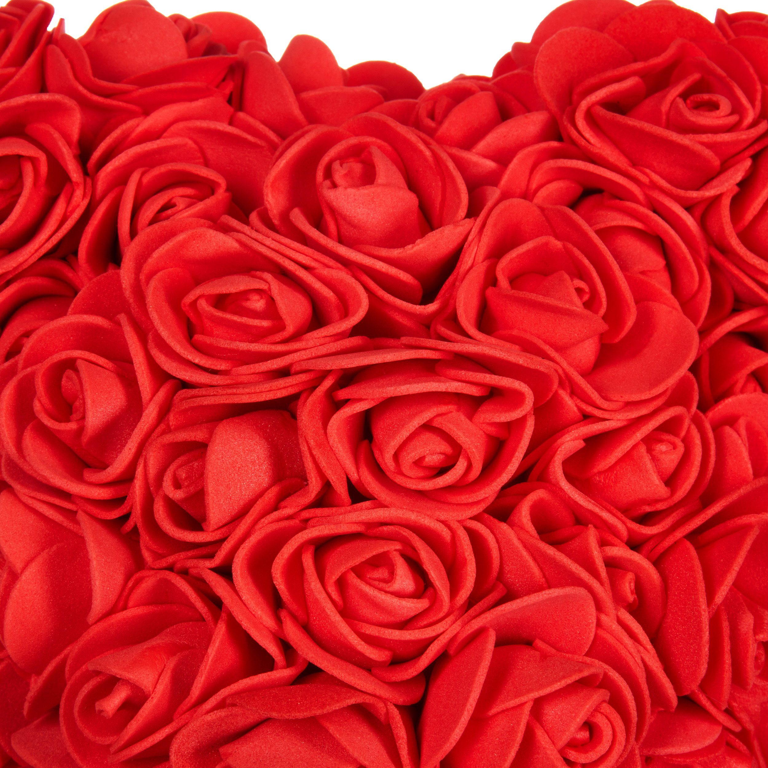Kunstblume Rosenbär in Geschenkbox mit Schleife - Valentinstagsgeschenk Kunstblumenfigur, BRUBAKER, Höhe 25 cm, Rosen Bär, Blumen Teddy Geschenk Valentinstag, Rosen Teddybär
