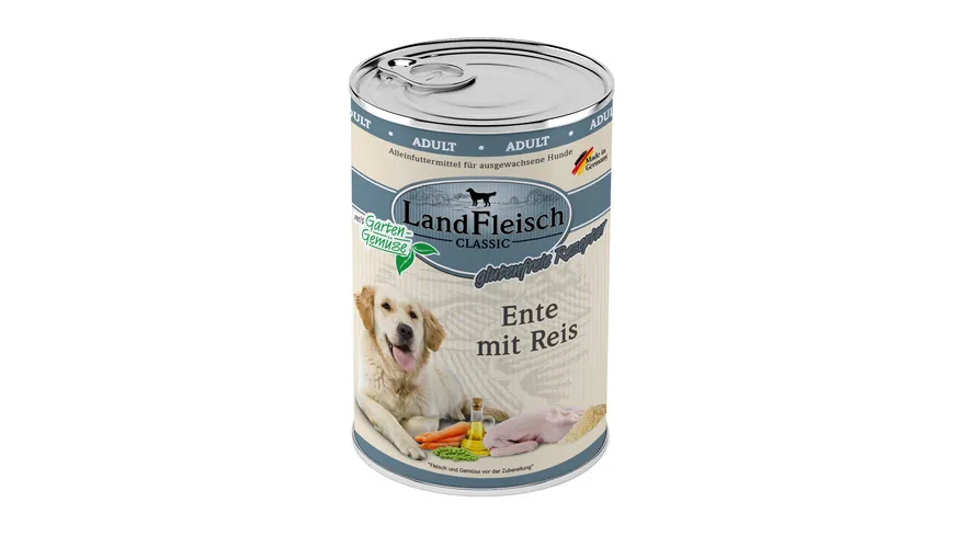 LandFleisch Classic Hundenassfutter Ente mit Reis und Gartengemüse 400 g