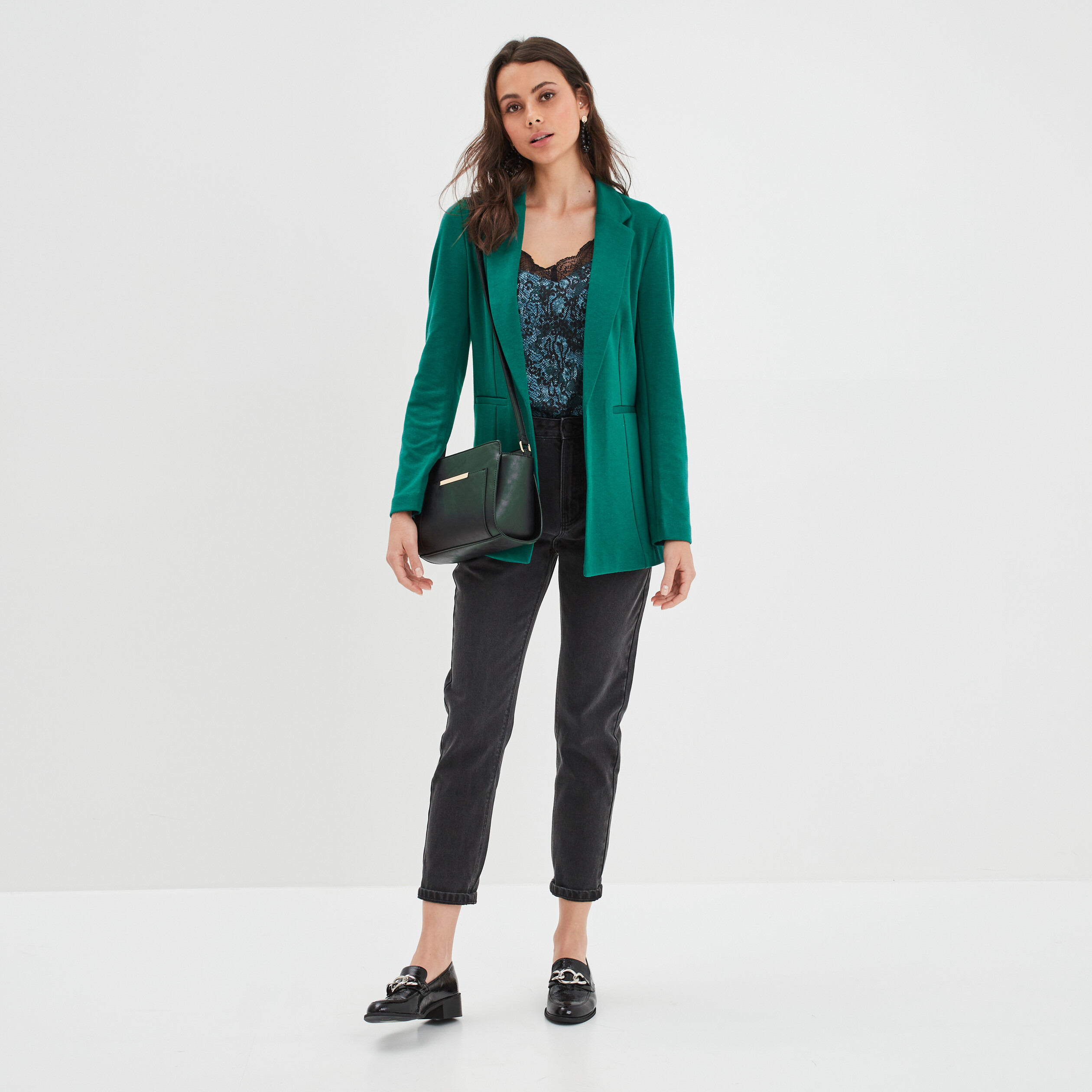 Veste blazer droite vert émeraude femme | La Halle