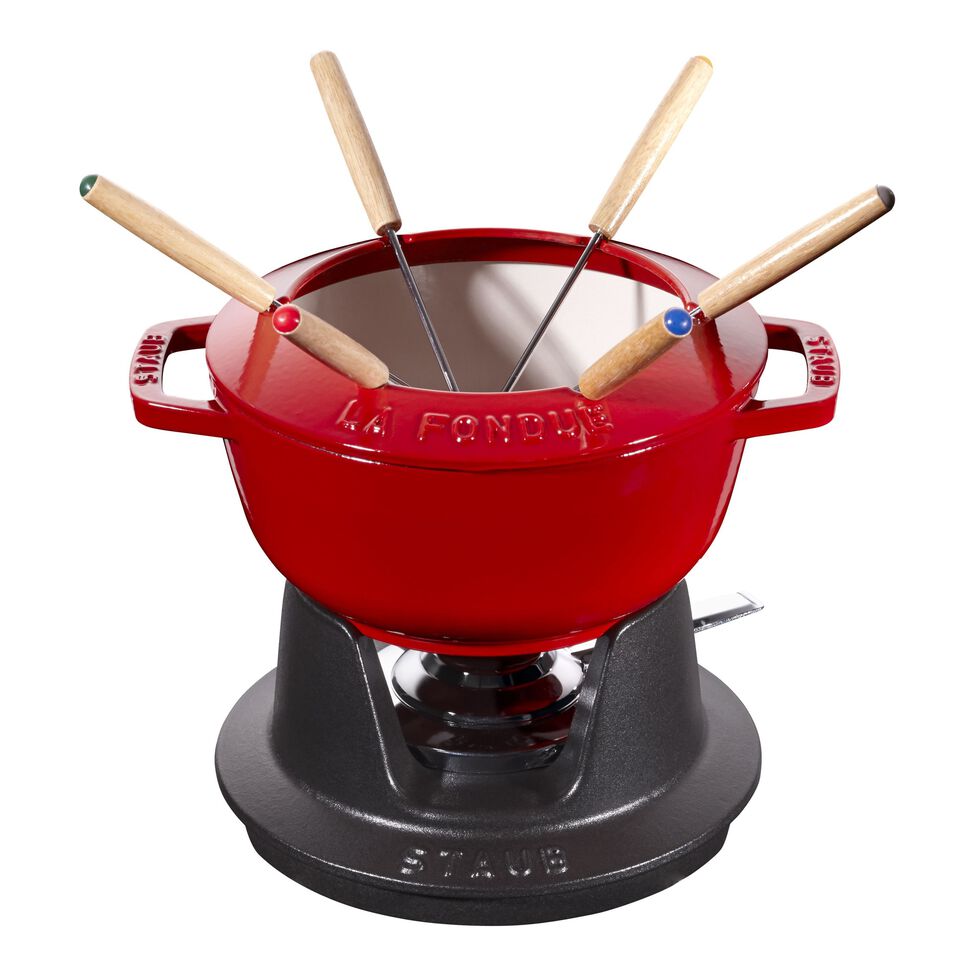 Fondue Set, 18cm, kirschrot innen cremefarben 18 cm, Kirsch-Rot