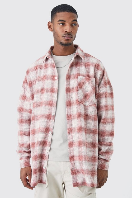Tall langärmliges kariertes Oversize Overshirt