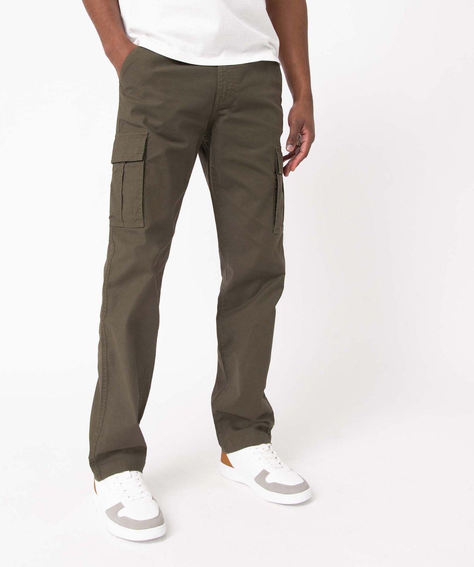 Pantalon homme coupe cargo en coton stretch kaki | GEMO