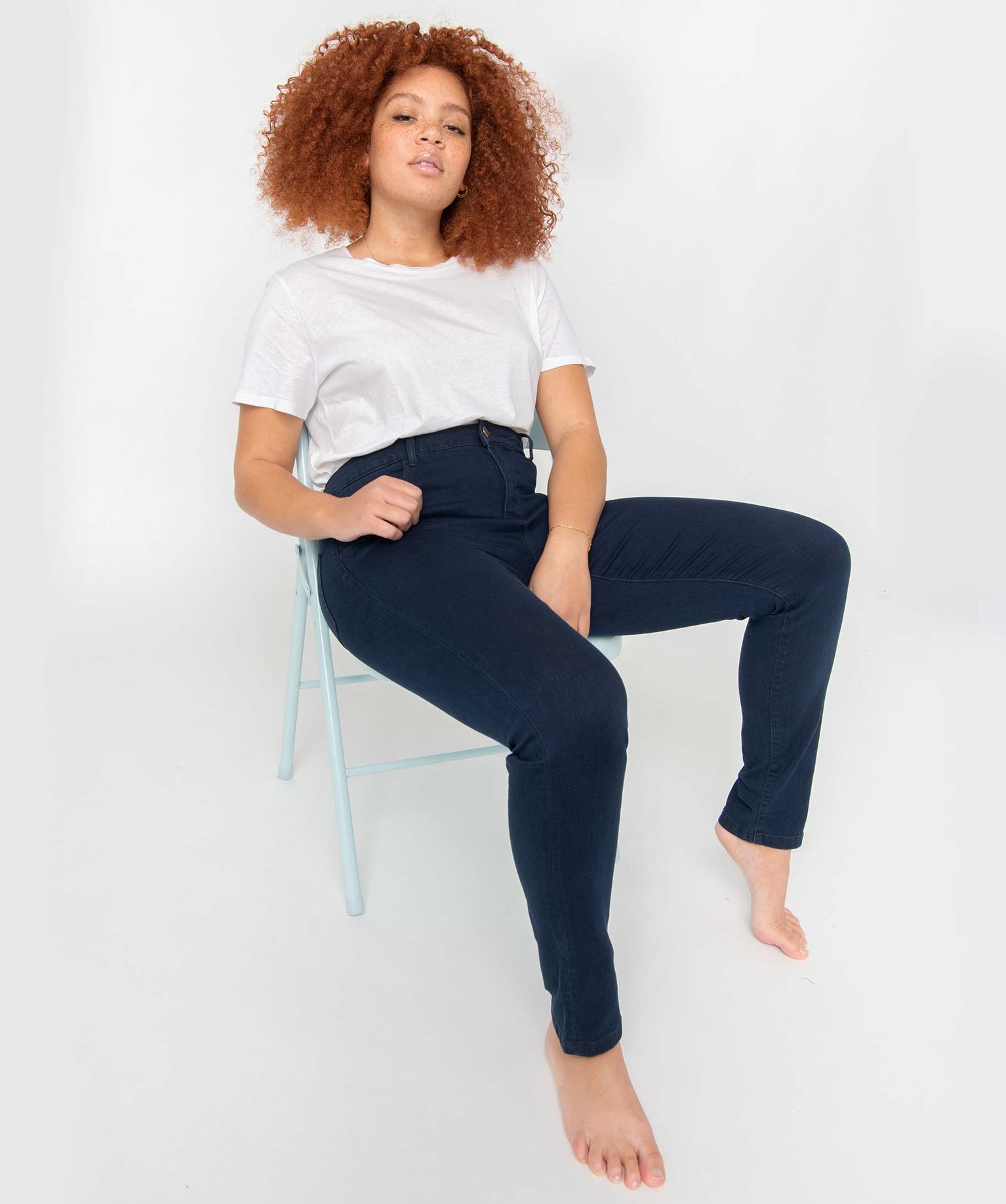 Jean femme coupe Slim taille haute extensible blue black | GEMO