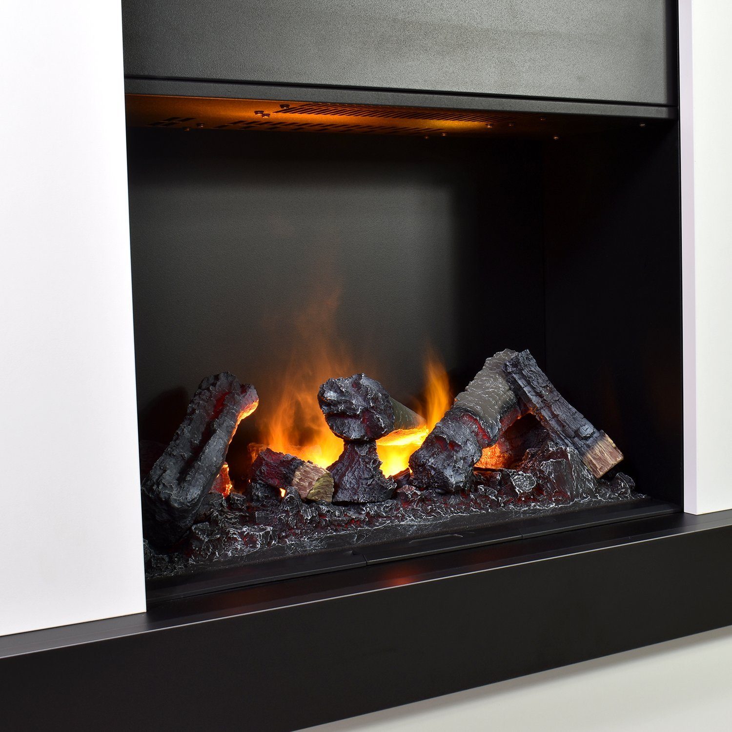 GLOW FIRE Elektrokamin weiß / Grau Hera Wasserdampf Kamin mit Heizung, elektrischer Kamin / Wasserdampfkamin mit 3D Feuer