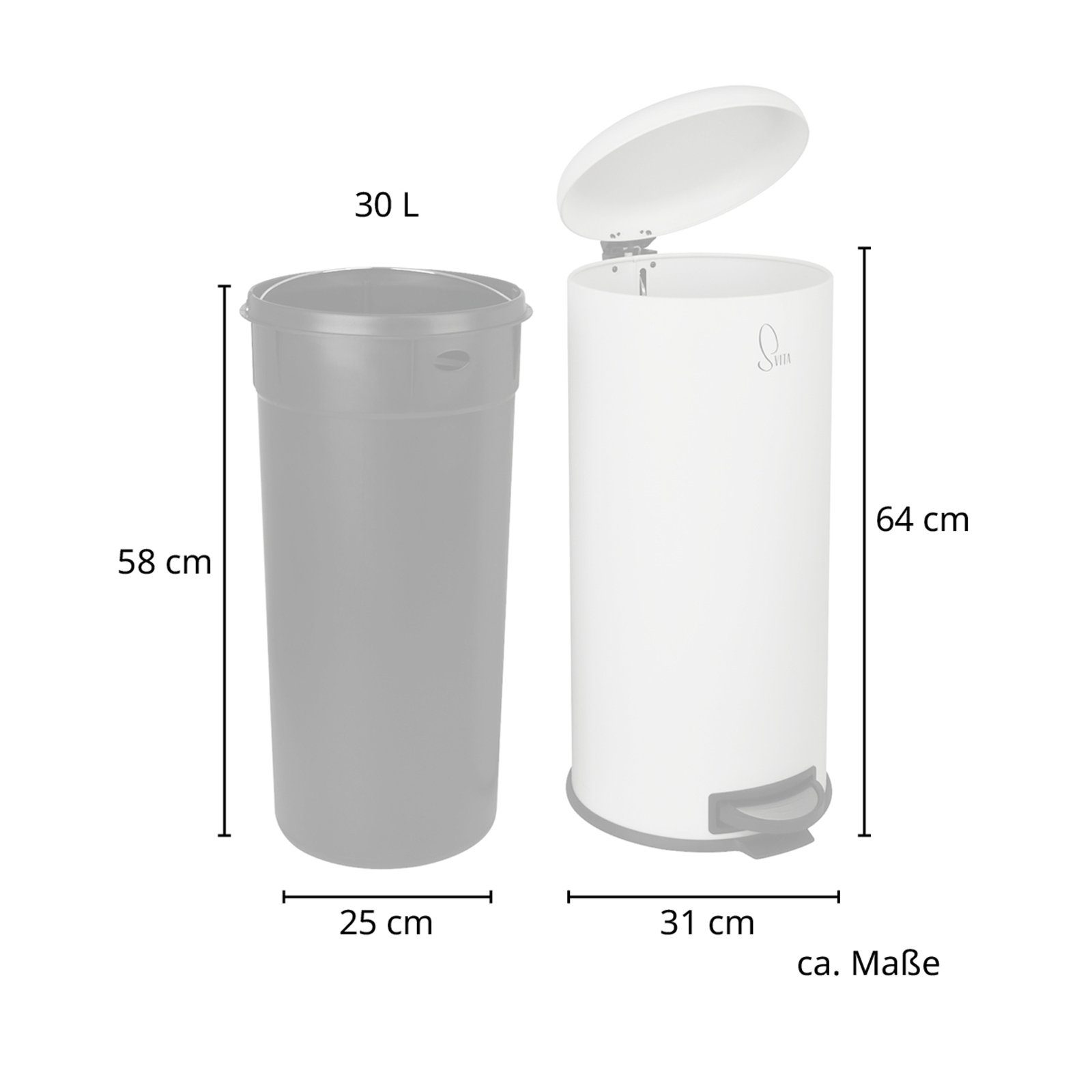 SVITA Mülleimer, Treteimer, Inneneimer, 30 Liter, pulverbeschichteter Stahl, weiß