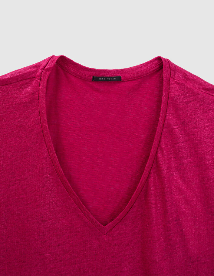 Tee-shirt fushia en maille de lin foil Femme