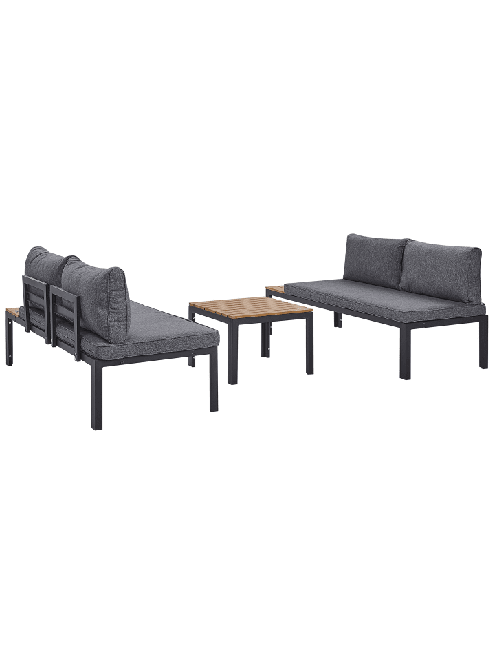 Beliani 3-tlg Lounge Set PIENZA in Grau/Schwarz/Heller Holzfarbton günstig kaufen onesize
