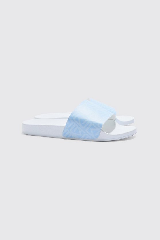 Blaue Slides mit Man-Logo