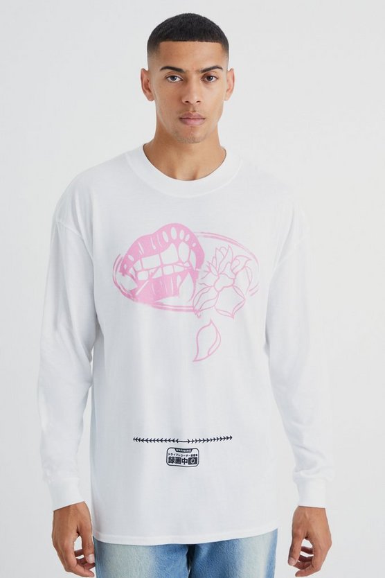 Langärmliges Oversize T-Shirt mit Rosen-Print