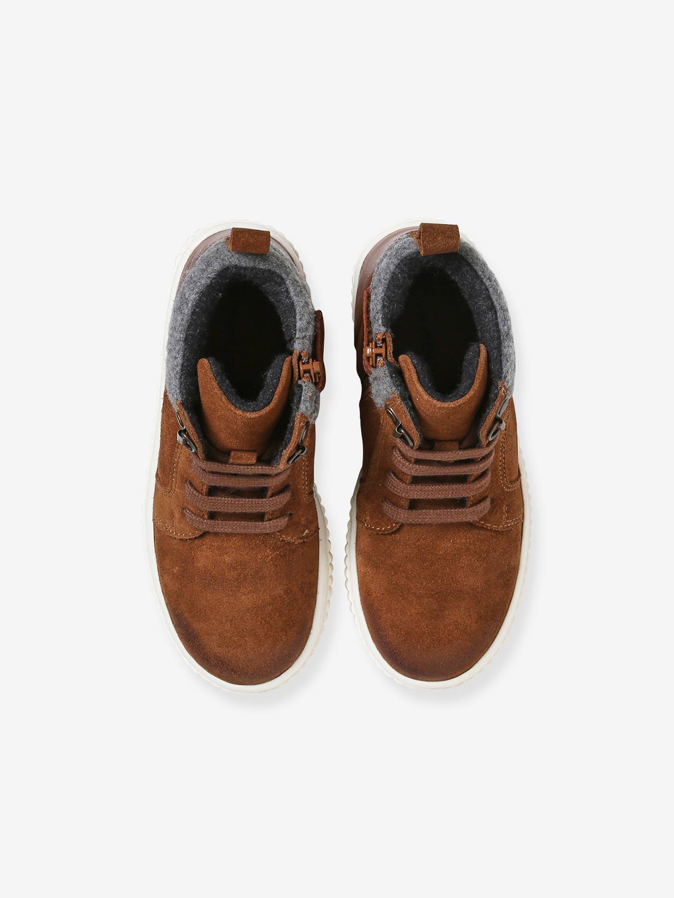 Vertbaudet Warme Kinder High-Sneakers, Reißverschluss und Schnürung - braun