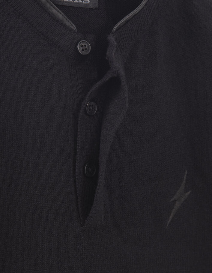 Pull noir tricot à col tunisien garçon