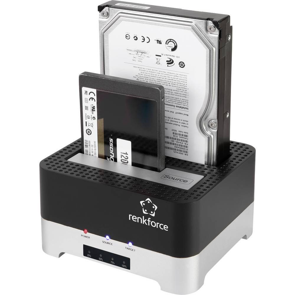Renkforce Festplatten-Dockingstation USB 3 SATA Festplatten-Dockingstation mit, mit Clone-Funktion