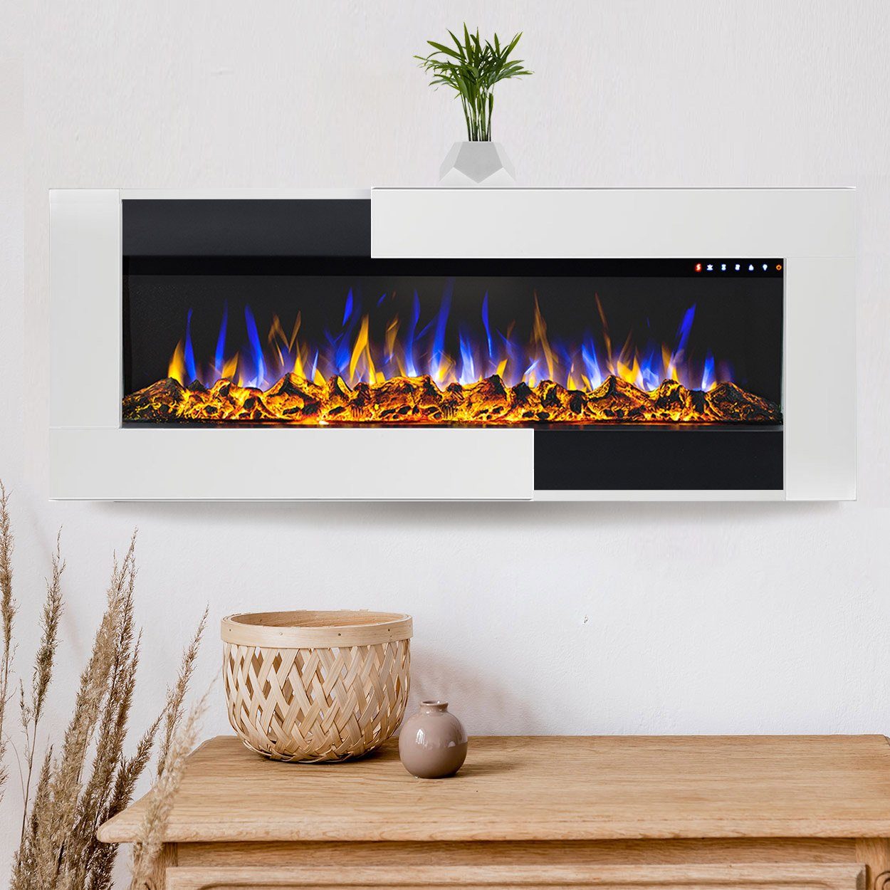 GLOW FIRE Elektrokamin Insert Tetris Wandkamin elektrisch mit Heizung, Elektrischer Kamin mit Fernbedienung, Timer, 3D Flammenspiel, LED Feuer