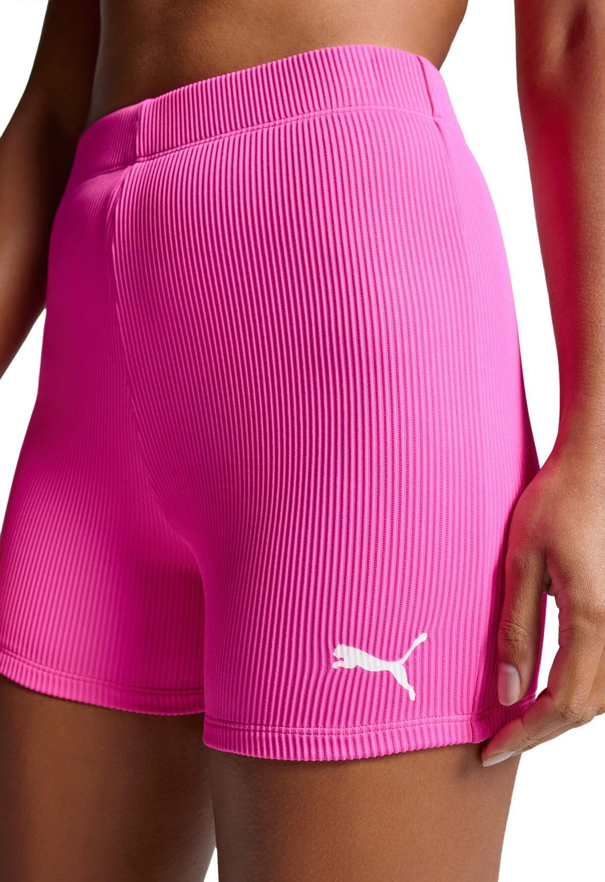 PUMA Neon Pink Ribbed Hot Pants Badeshorts