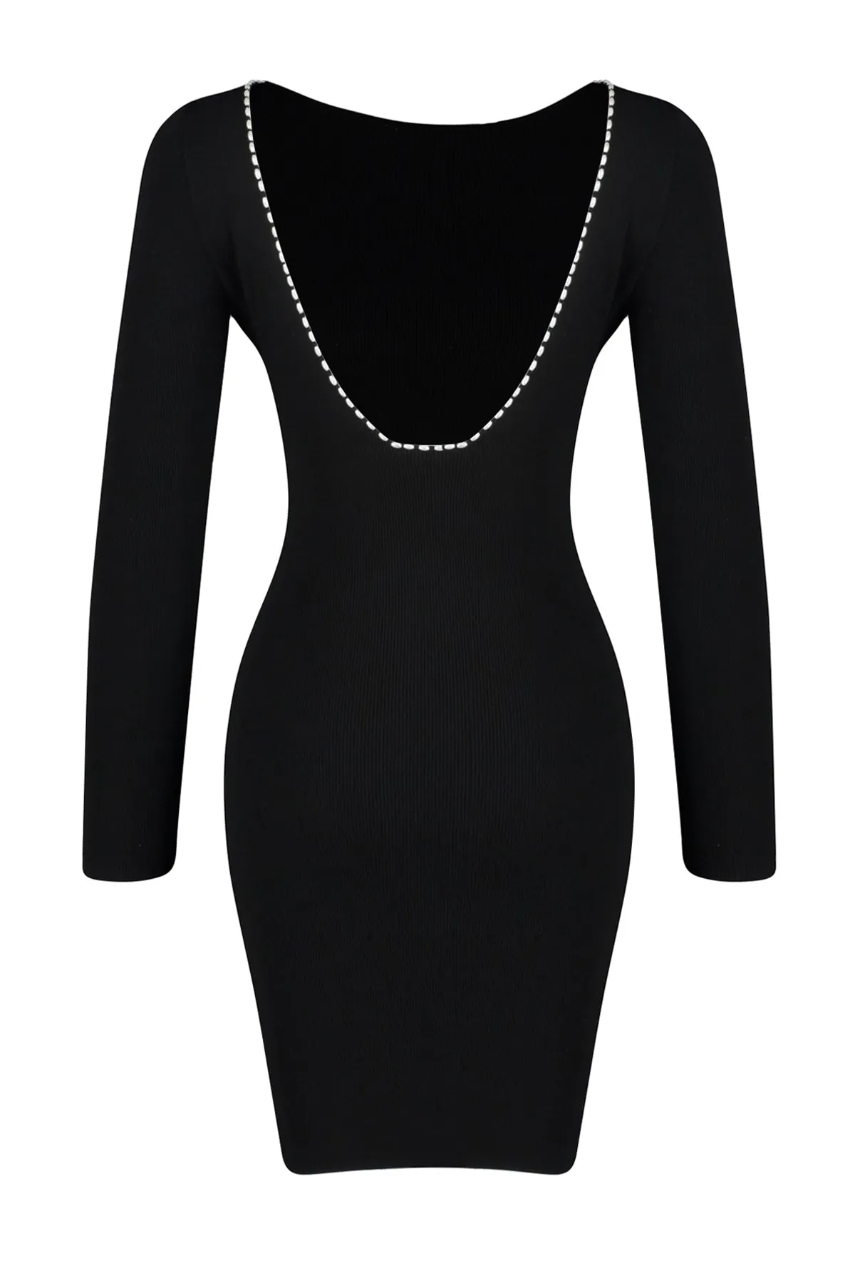 Trendyol Collection  Schwarzes Mini-Strickkleid mit detailliertem Rückenausschnitt TWOAW24EL00089