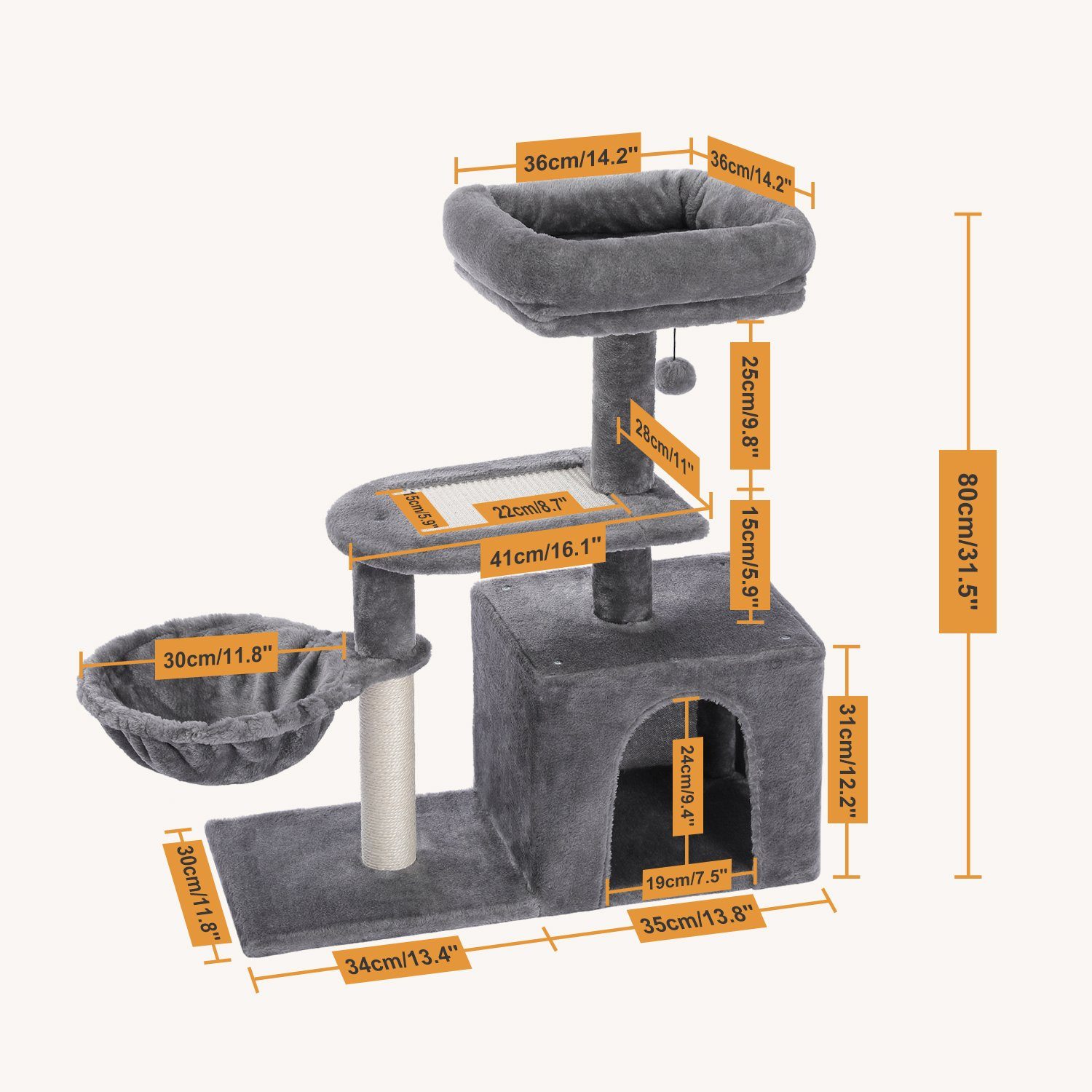 PAWZ Road Kratzbaum Kratzbaum,Plüsch-Katzenturm,Sisal-Kratzbaum für Kätzchen, für kleine Katzen, Hängematte