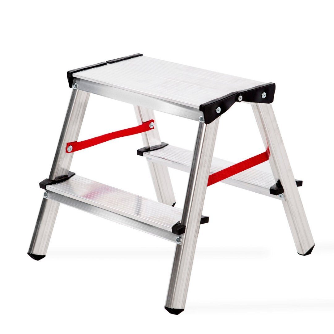nm_trade Doppelleiter Doppelleiter aus Aluminium, Klapptrittleiter bis 125 kg, Aluleiter, 2x3, 2x4 oder 2x5 Stufen, Zweiseitige Haushaltsleitern, Stehleiter