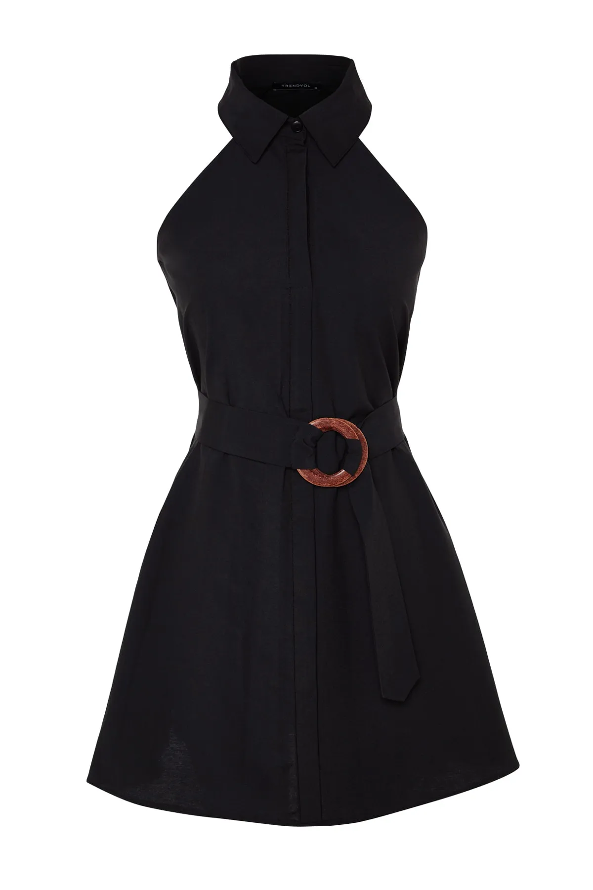 Trendyol Collection  Schwarzes, plissiertes Minikleid aus Baumwolle mit Gürtel TWOSS23EL00270