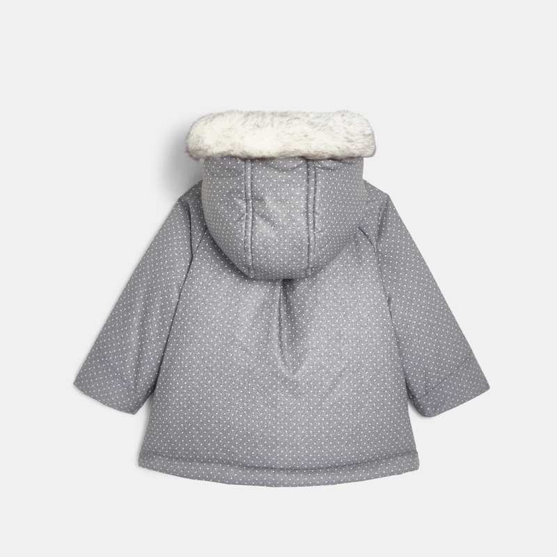 Manteau doublé polaire à pois gris bébé fille