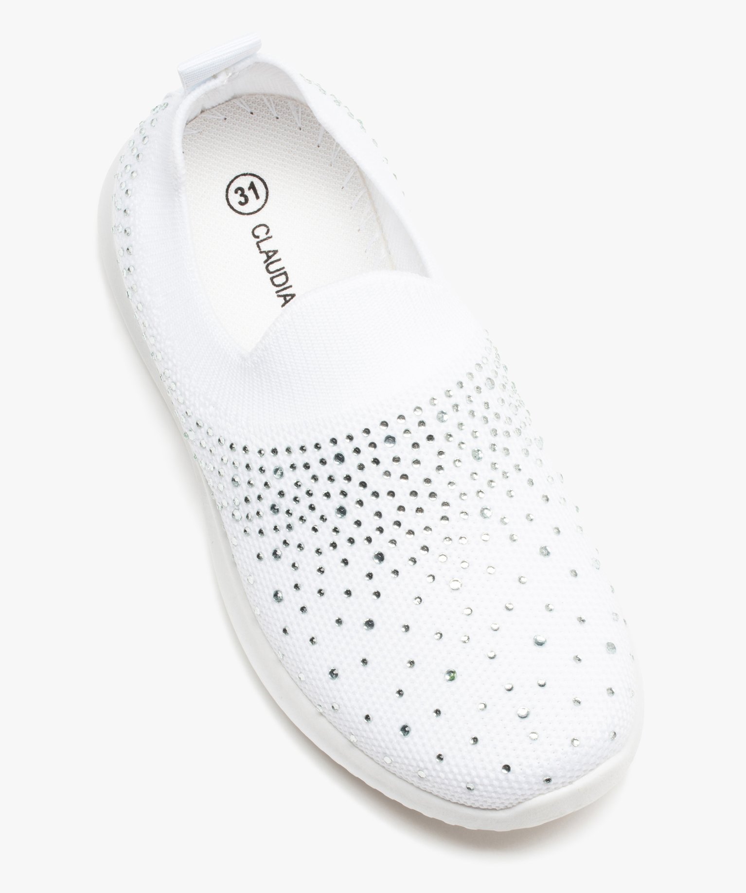 Baskets fille running unies à strass et sans lacets blanc | GEMO