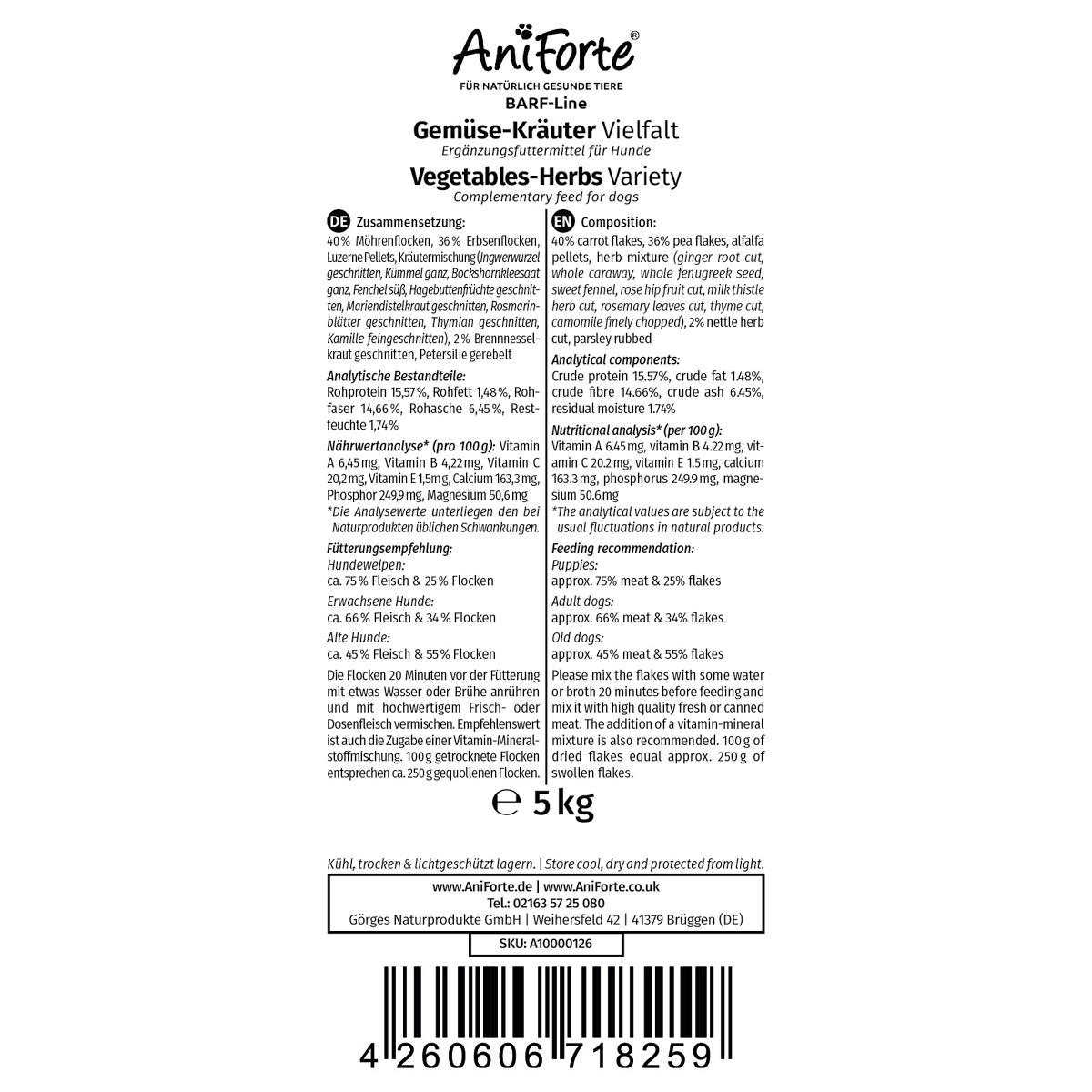 Aniforte Ergänzungsfutter & Aufzucht Aniforte BARF-Line Gemüse-Kräuter Vielfalt 1kg