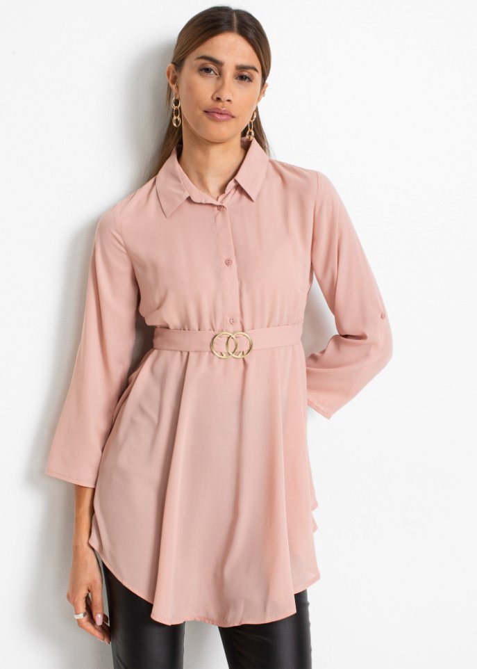 Longbluse mit Gürtel mit recyceltem Polyester