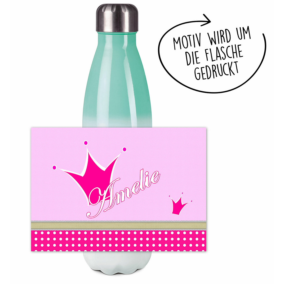 Edelstahl Kinder Thermoflasche / Trinkflasche bunt Krone Farbe pink Spülmaschinenfest, Auslaufsicher, Bruchfest, Doppelwandig, Für Heißgetränke geeignet, Mit Deckel, Isoliert