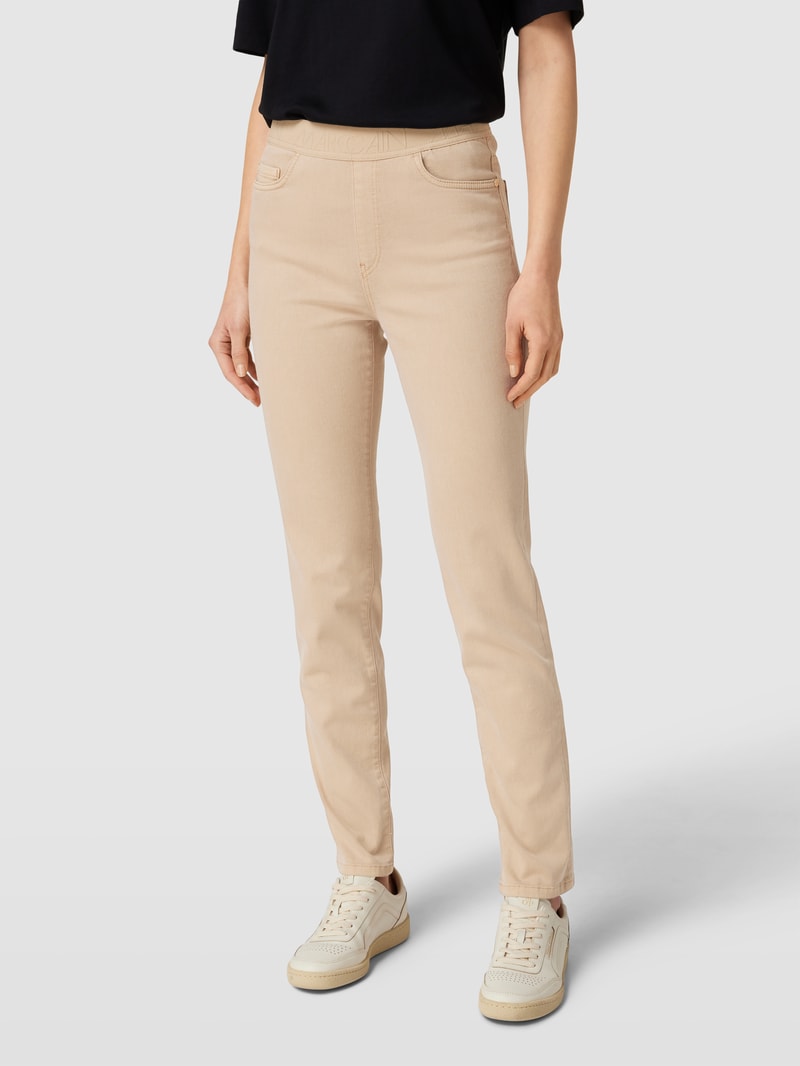 Slim Fit Jeans mit elastischem Logo-Bund Modell 'SIENA' in sand