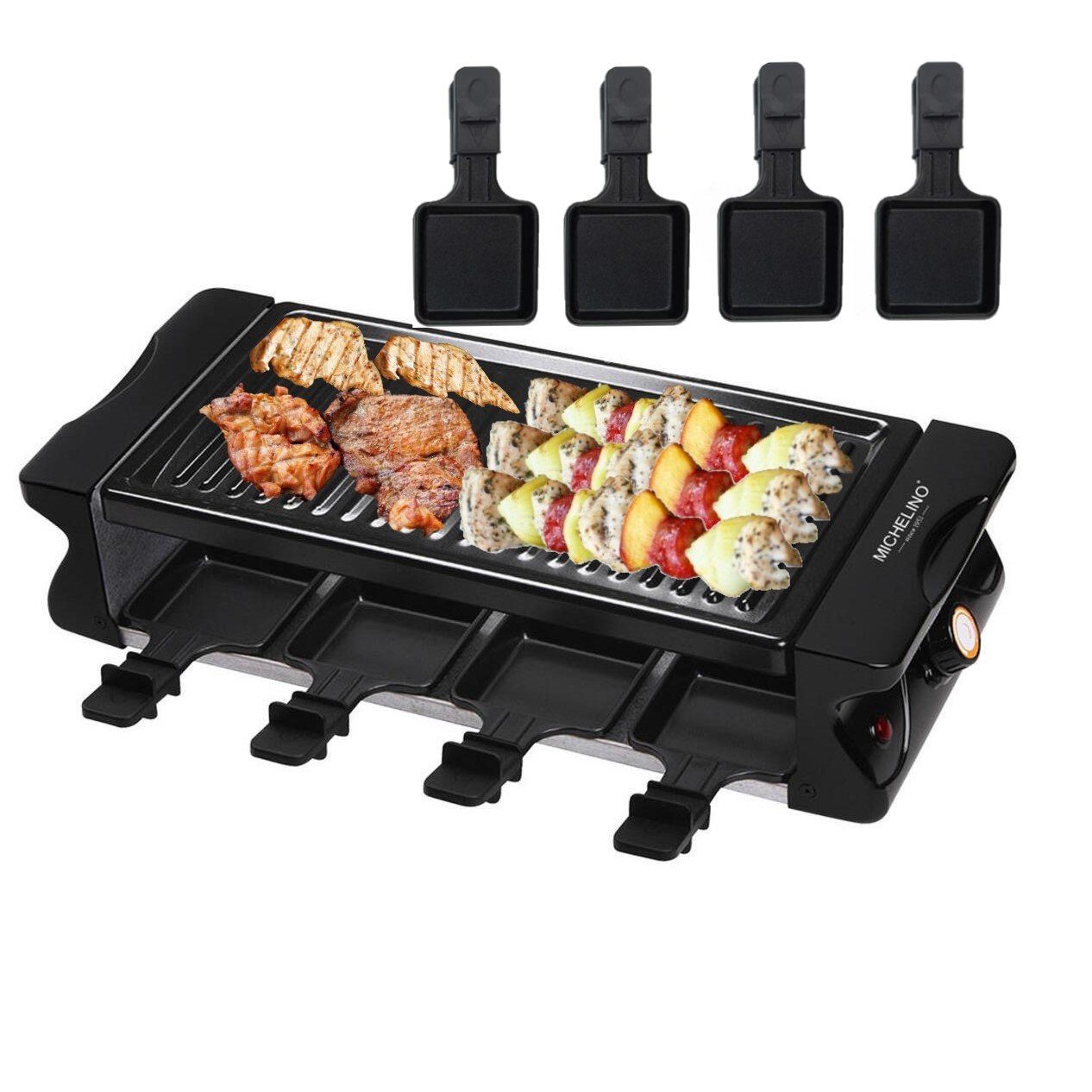 KESSMANN Raclette Raclette Grill mit Pfännchen elektrisch 8 Personen Inkl. 8 Spachteln &, 8 Raclettepfännchen, 1200,00 W, Eisen Grillplatte antihaft mobil Campinggrill Tischgrills Elektrogrill