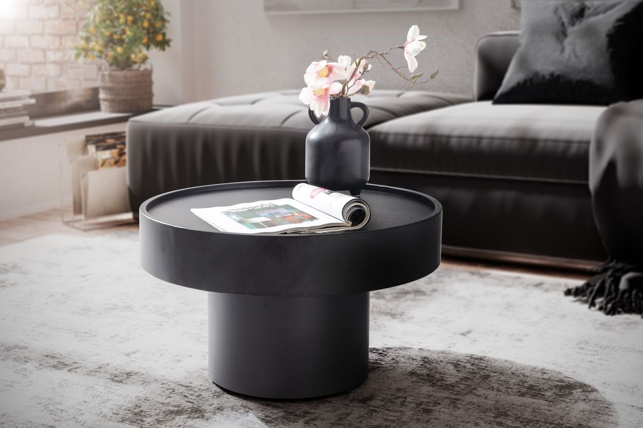 Wohnling Couchtisch Sofatisch Pilzform Metall Schwarz 60x60x36 cm Wohnzimmertisch Kaffeetisch Rund